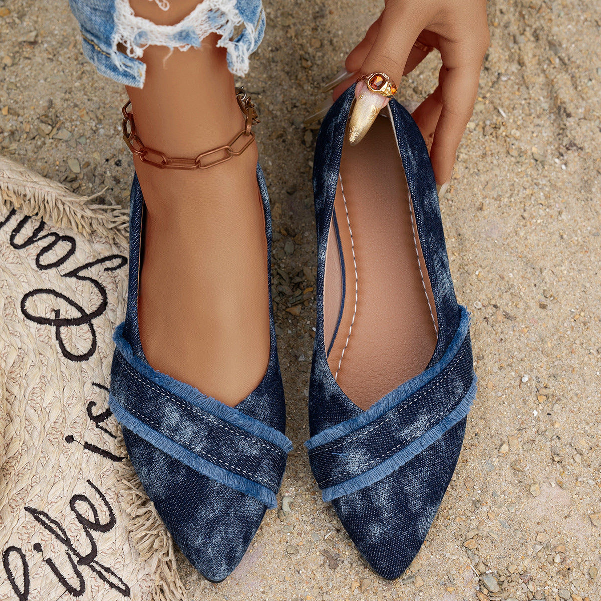 Summer women's denim color slip-on flat sandals