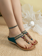 Summer Ladies Fashionable Handmade Wooden Beads Flat Sandals