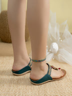 Summer Ladies Fashionable Handmade Wooden Beads Flat Sandals