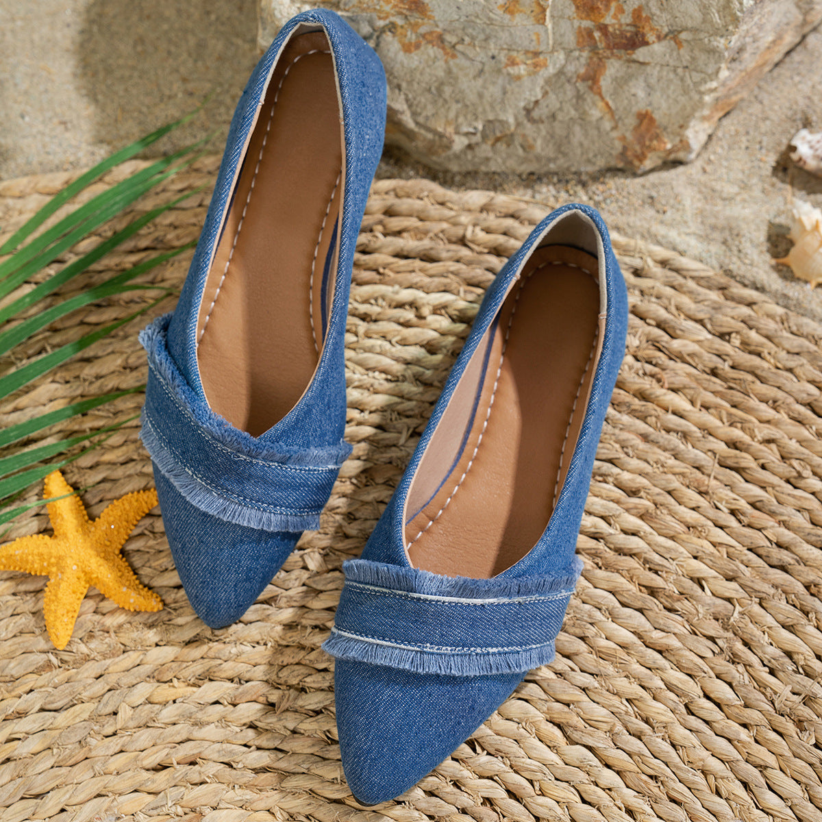Summer women's denim color slip-on flat sandals